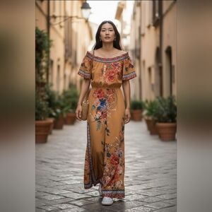 Flying Tomato Off The Shoulder Floral Boho Maxi Dress, Sz S